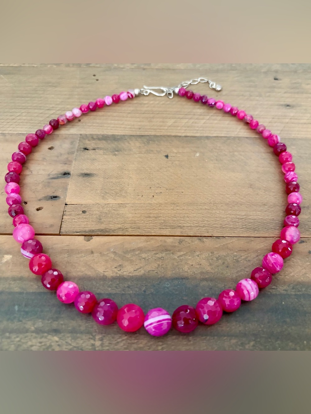 JAY KING DTR 925 STERLING SILVER FACETED MAGENTA PINK AGATE BEADED NECKLACE 52g